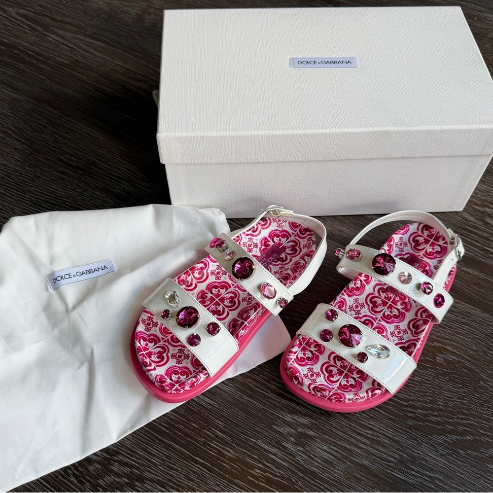 Dolce & Gabbana Girl’s Fusia Jeweled Sandals - Picture 2 of 5